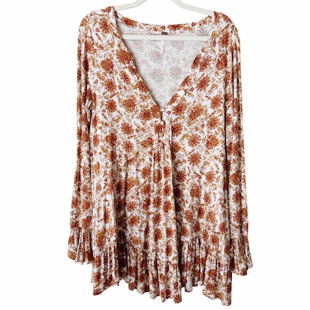 Free People | Olivia Long Sleeve Tunic Top Floral Print Boho Cottagecore Small - Picture 4 of 9